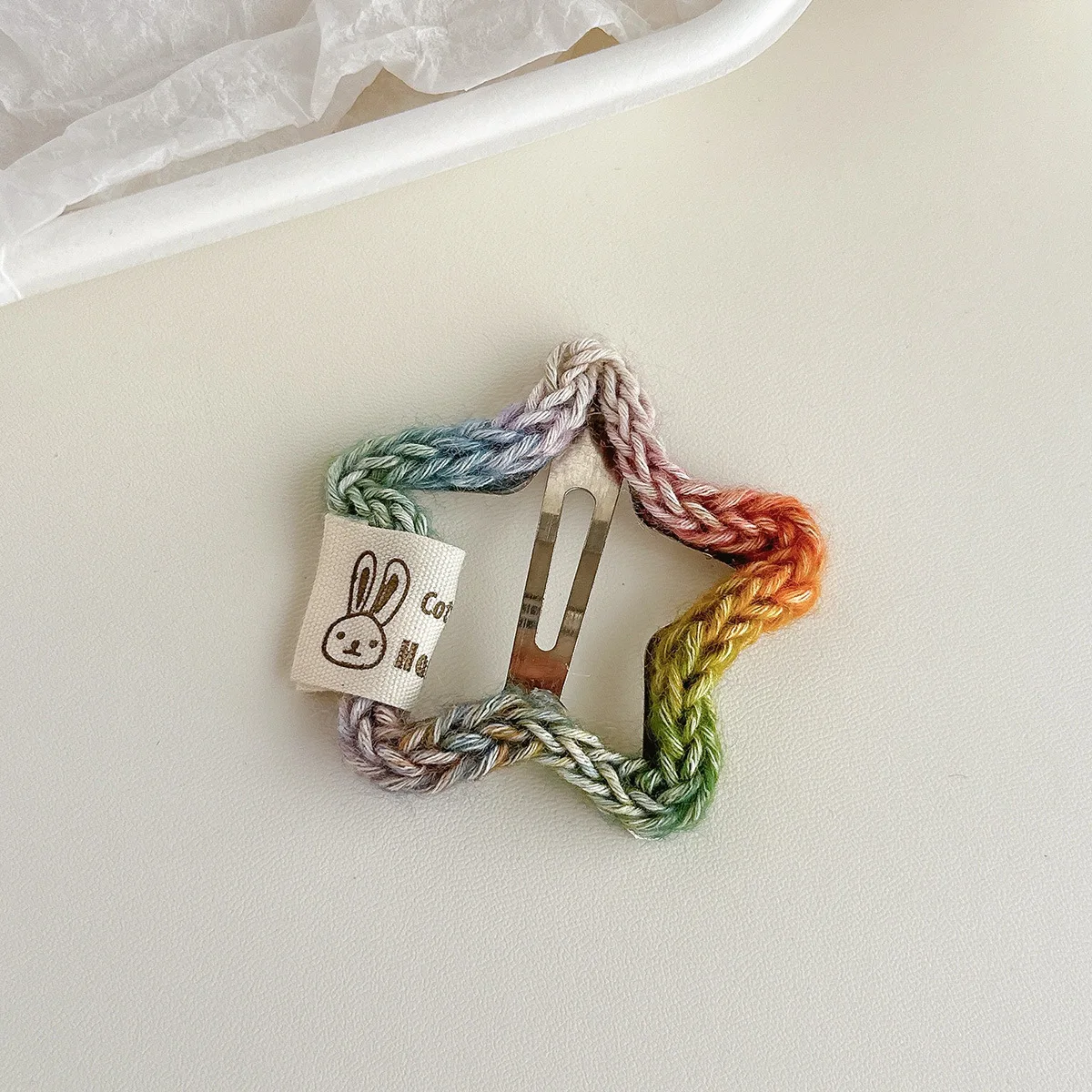 Handgestrickte Regenbogen-Herz-Stern-Haarspange, niedliche Ins-Stil-Baby-Haarnadel, einfache süße Seitenklammer für Mädchen, Herbst und Winter – Detail 11