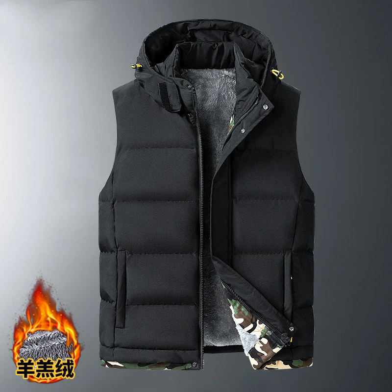 10xl 9xl 8xl Fleece Liner Sleeveless Jacket Men Thicken Cotton Vest Hat Hooded Warm Winter Plus Size Casual Waistcoat Male