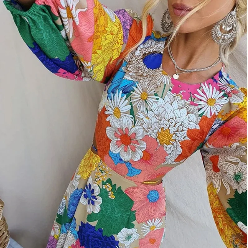 

Fashion Printing Women Long Sleeve Dresses 2023 Autumn Casual Tassel V Neck Loose Pullover Dress Female Elegant Long Party Dress