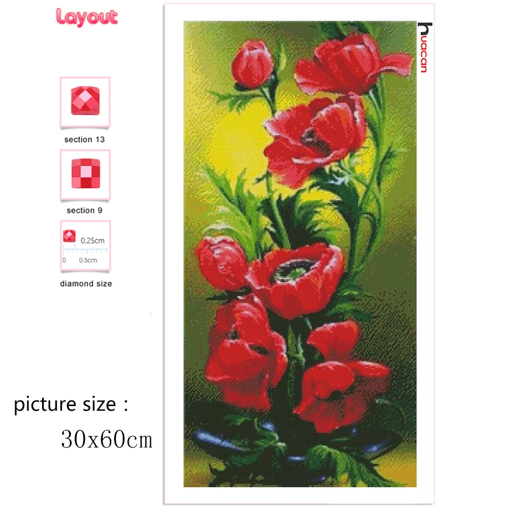 Diamond Painting Kits Full Drill Flower Wall Stickers Mosaic Poppy Flower Decorations For Home