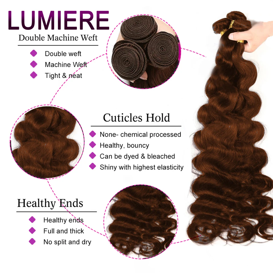 32" Chocolate Brown Ombre Colored Body Wave Wave Human Hair 3/4 Bundles Deal Brazilian Raw Hair Extensions Double Weft