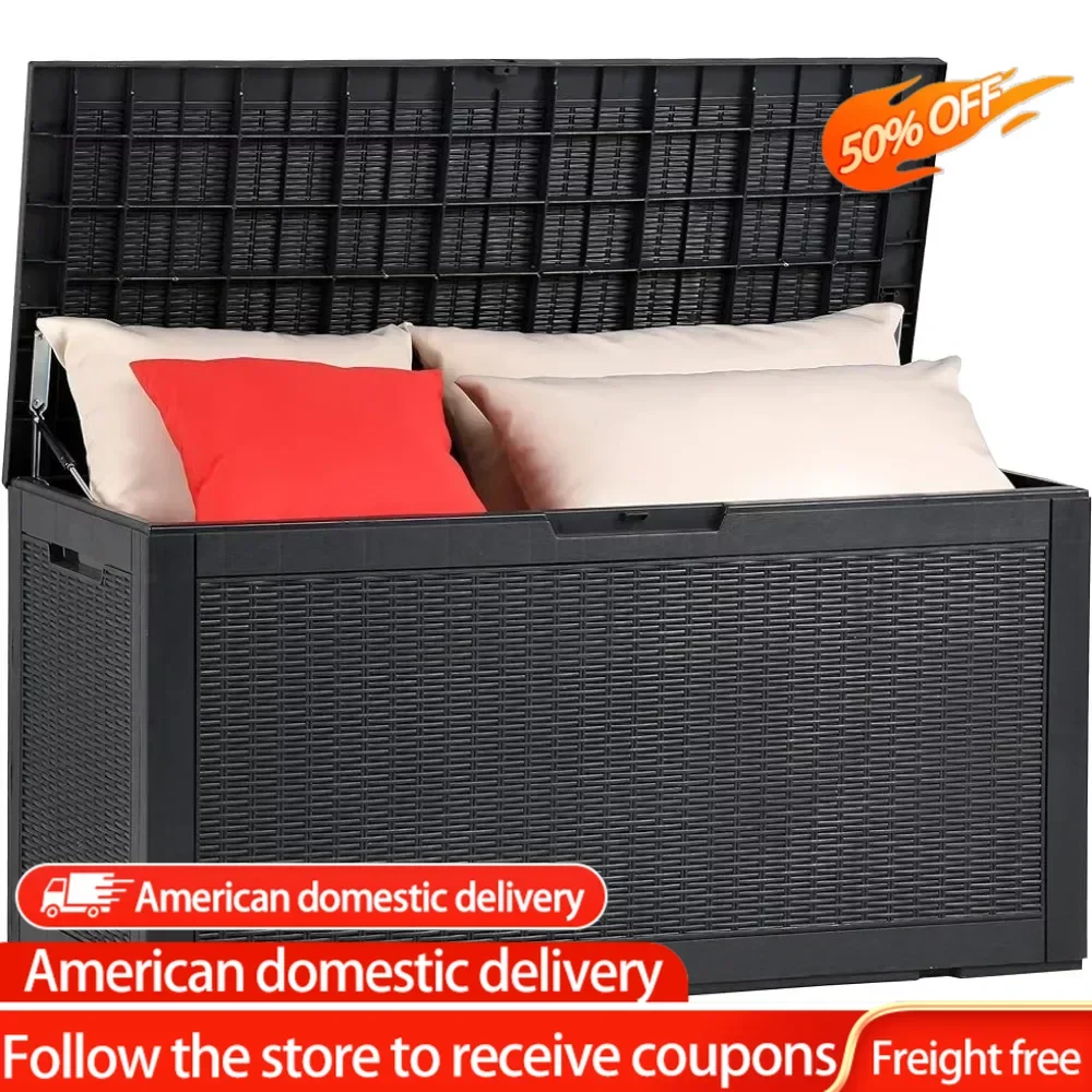 

100 Gallon Large Resin Deck Box Outdoor Storage Boxes for Patio Furniture Luggage Lockable (Black) Mysterious Technology Box
