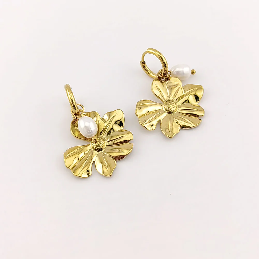 HUIDANG Edelstahl-Blumen-Ohrringe, neu in Goldfarbe, Blumen-Ohrringe, Trend 2025, Boucles d'oreilles, Herbst und Winter – Detail 13