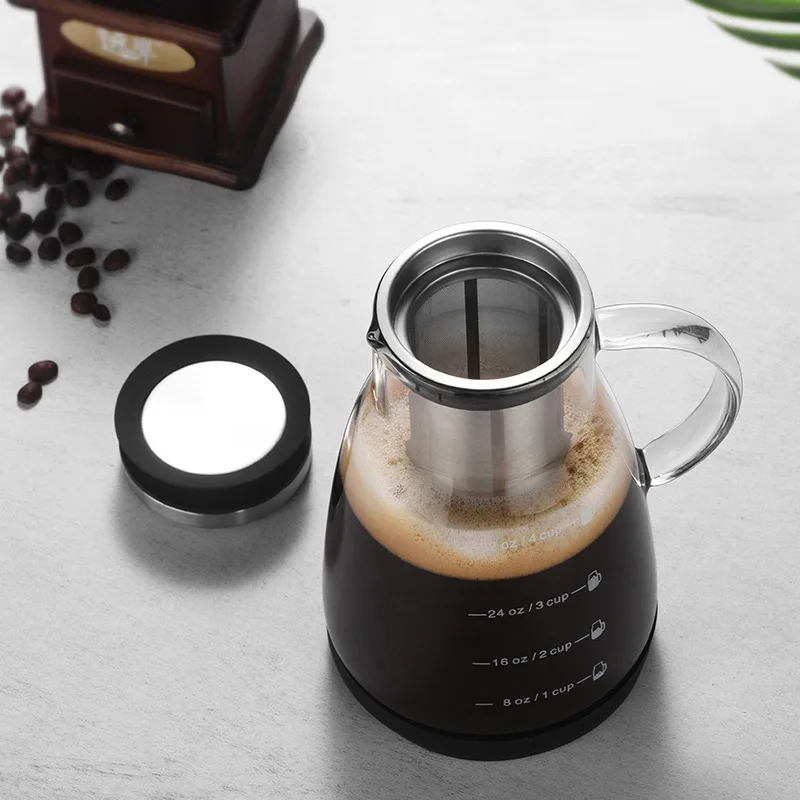 960ml Glass Coffee Pot With Scale Stainless Steel Filter Handmade