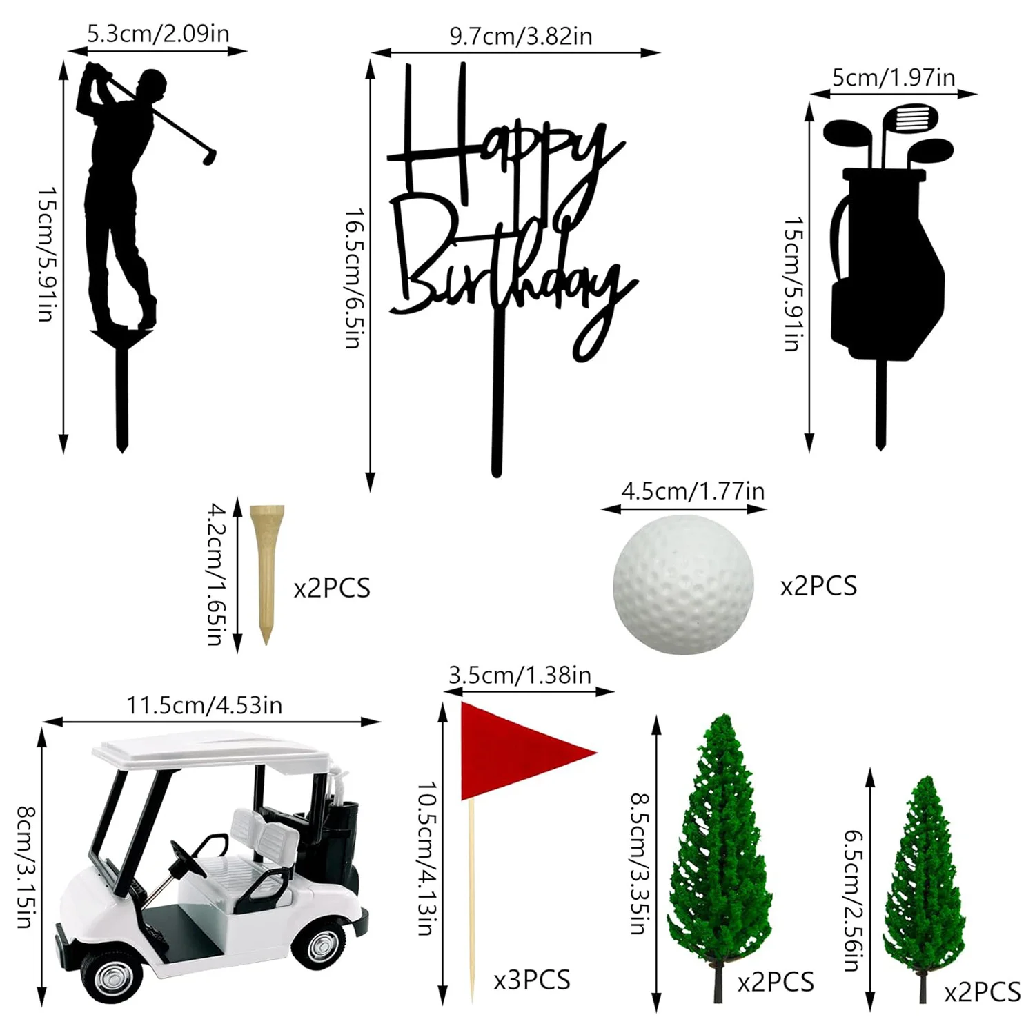 Golf-Kuchenaufsatz Geburtstagsdekoration – Mit Wagenflagge & Golfball Für Golfer-Party