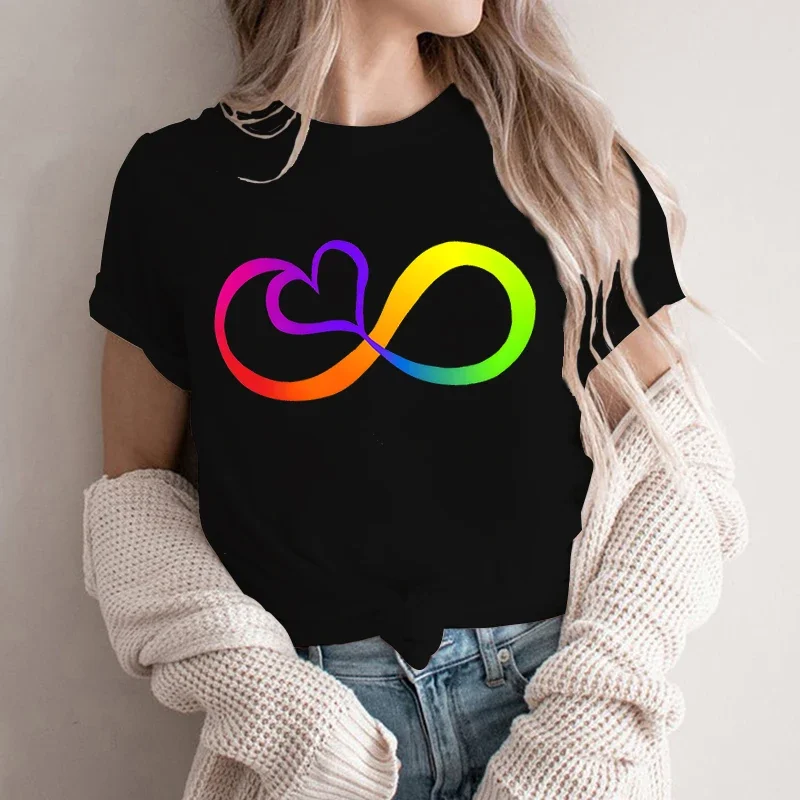 

Neurodiversity Symbol with Heart T-shirt Summer Women's Tees Short Sleeves Girls Tops Casual Kawaii T Shirts Y2k Clothes Grunge
