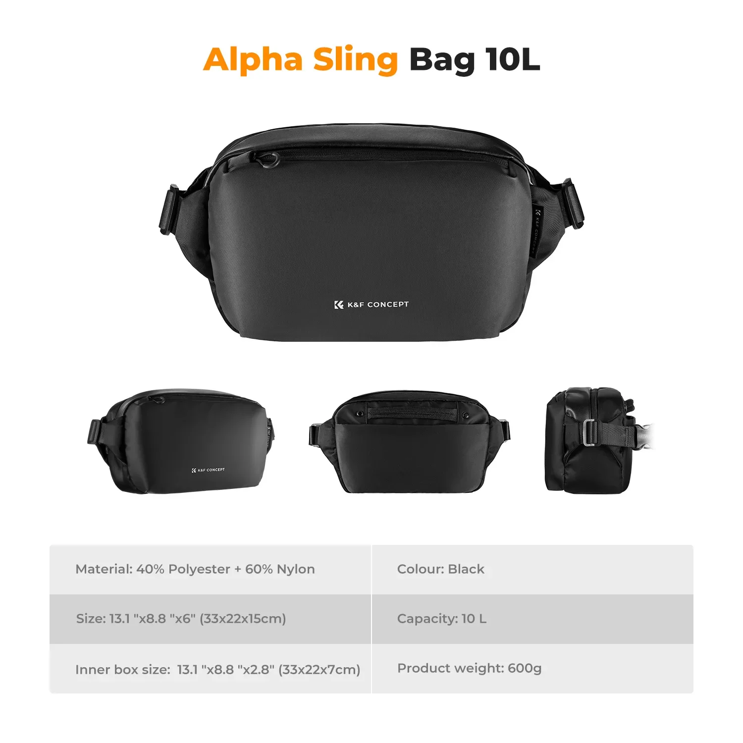Camera Shoulder Bag K&F Concept Alpha 10L Camera Accessories Bag Waterproof Carrying Adjustable Shoulder Bag for SLR DSLR Camera Accessories