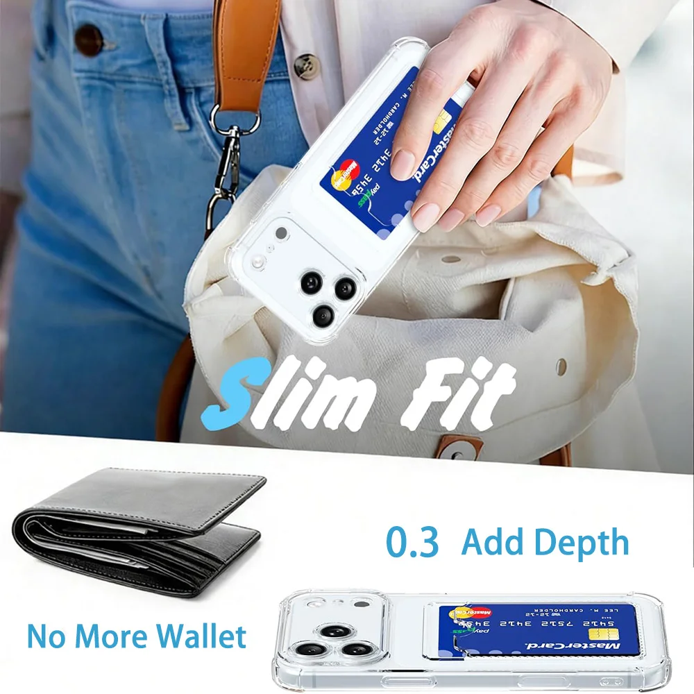 Clear Card Holder Phone Case with Shockproof Corners and Soft Transparent Back Cover