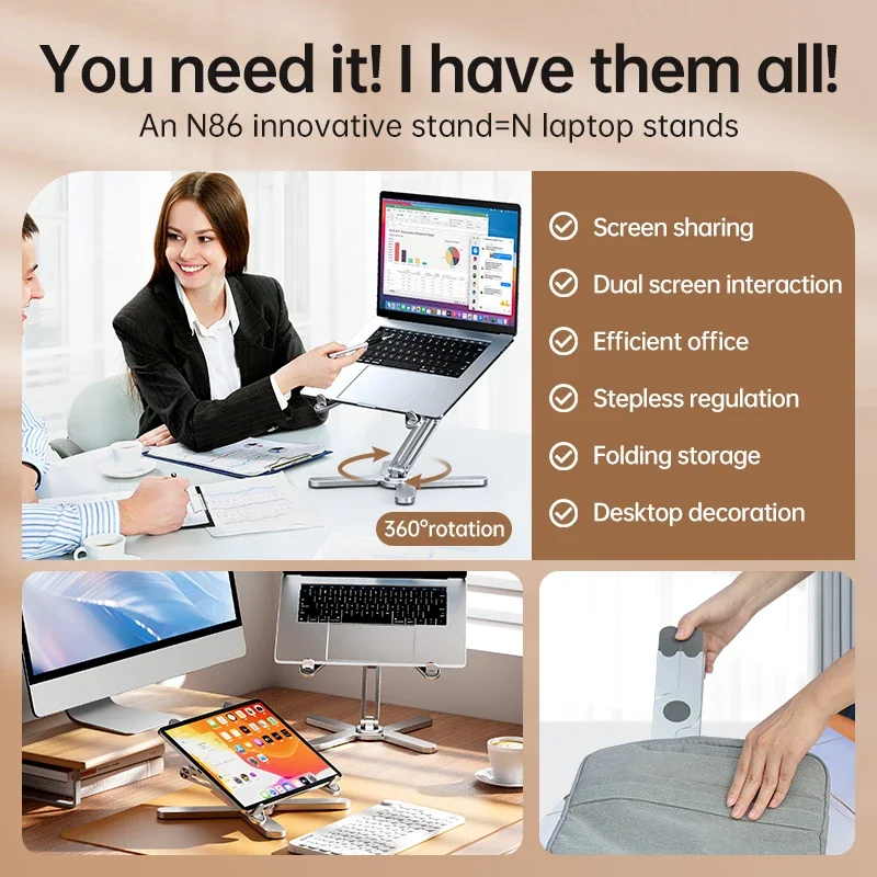 Laptop Stand 360 Rotating Base Computer Notebook Riser Metal Holder for Desk Collaborative Work Fits All MacBook