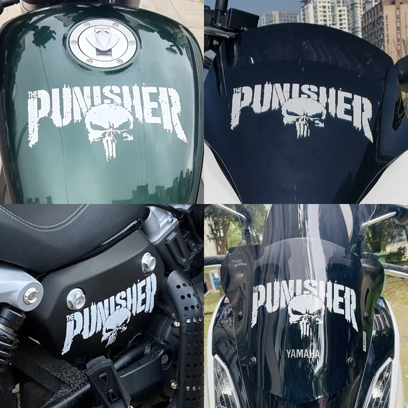 

Motorcycle Tank Decals Punisher Reflective Helmet Stickers Decorative Accessories Creative Waterproof PVC Auto Decals 22cm*11cm