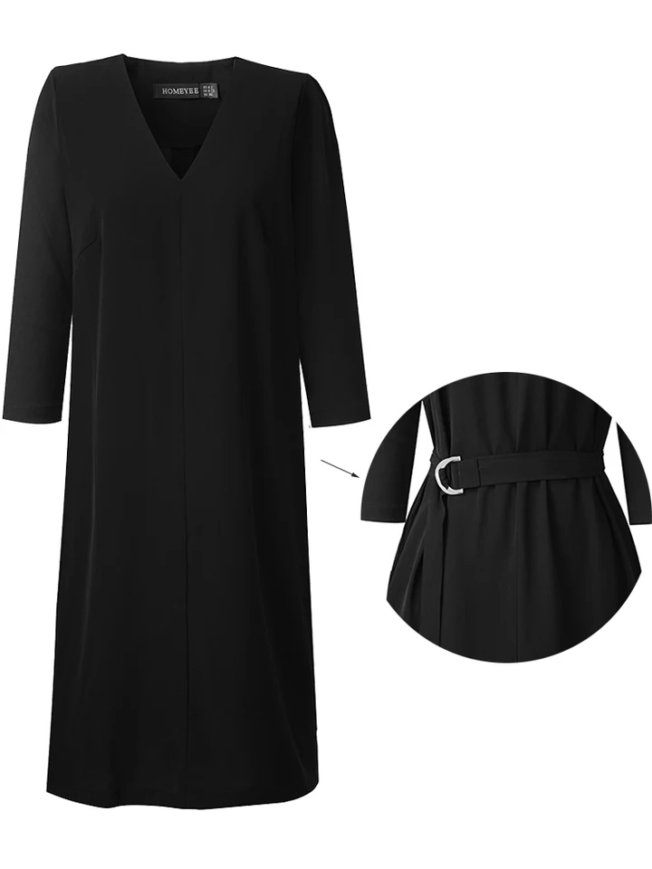 Nice-Forever Autumn Women Classy Solid Black with Sash Dresses Formal  Business Work Elegant Shift Dress B754 - AliExpress 200000345