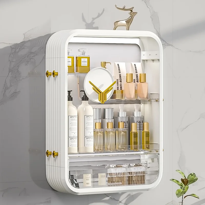 Makeup Organiser Dust proof Storage Box Punch free Wall mounted Shelf Waterproof Large Capacity Bathroom Storage