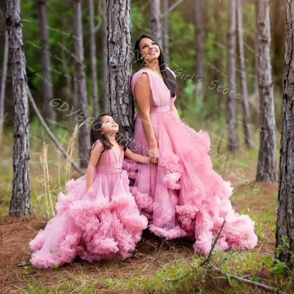 Ruffled Tulle Prom Dresses for Women Elegant Pink Pregnant Bathrobes A-Line Floor Length Party Evening Gowns