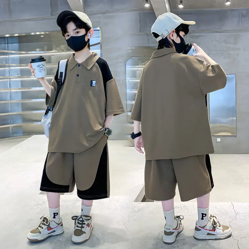 

Baby Boys Girls Summer Clothes Set Kids Turn Down Collar T-Shirts and Shorts Tracksuits Teenage Cotoon Top Pants Loungewear
