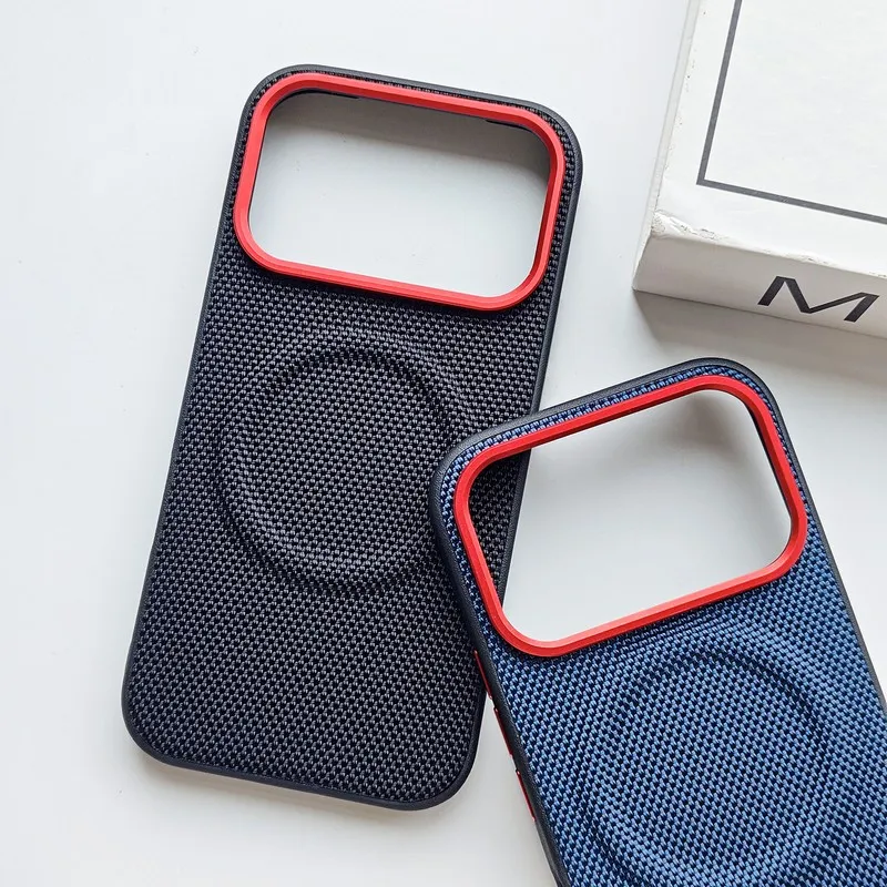 Luxury Magnetic Wireless Charging Case with Soft TPU and Woven Leather Back