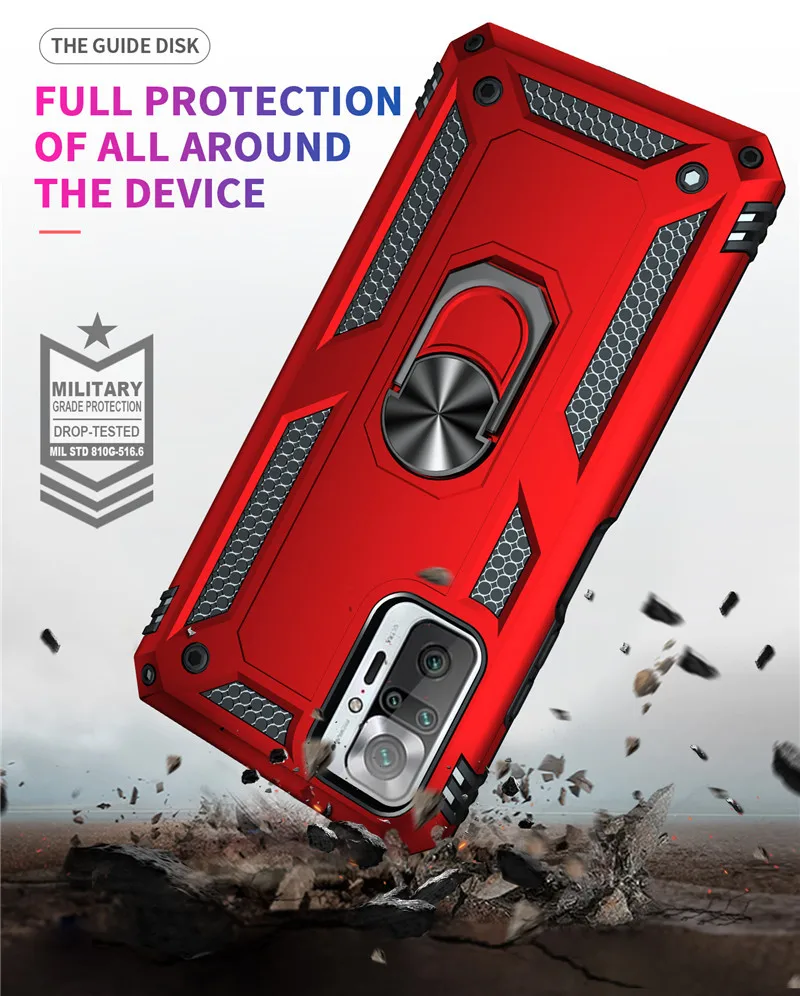 For Xiaomi Redmi Note 10 10S Case Armor Magnetic Ring Holder