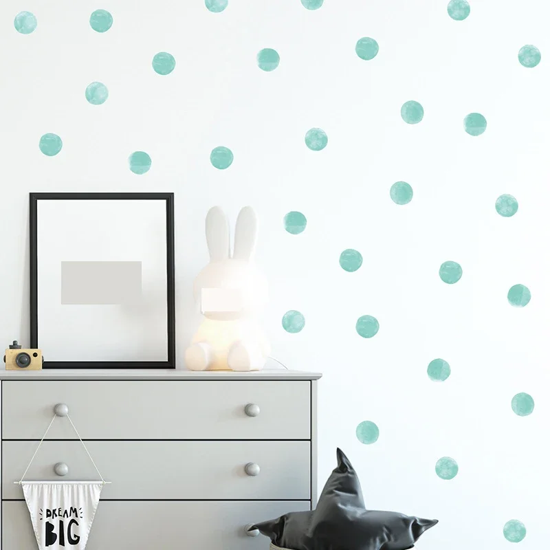 Watercolor Polka Dots Wall Stickers Circles Hand Drawn Wall Decals Kids Room Baby Nursery Home Decoration 1 Sheet