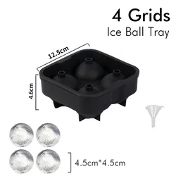 Premium Silicone Ice Cube and Ball Tray with Lid - Multi-Size Options for Perfect Whiskey Chills (4 Grids Ice Ball)