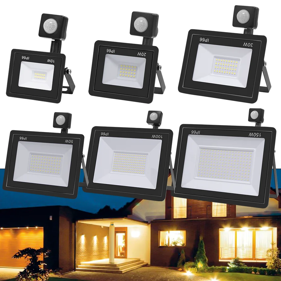 Flood Light Led 220V PIR Motion Sensor 10W 30W 50W 100W 150W Waterproof Outdoor Led Spotlight Projector With Detector Wall Lamp aneng vc1018 12v 1000v non contact electric sensor tester pen digital ac voltage meter buzzer detector with lcd screen red
