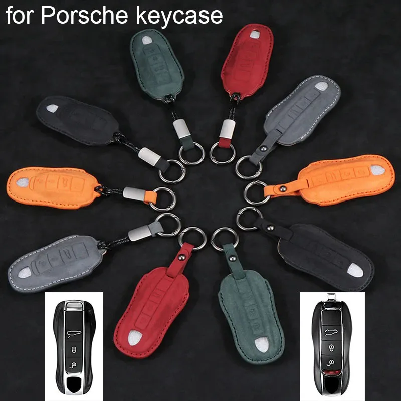 

Suede Leather Car Key Case Cover Shell for Porsche Cayenne Paramera Macan Spyder 911 718 970 981 Boxster Suede Accessories