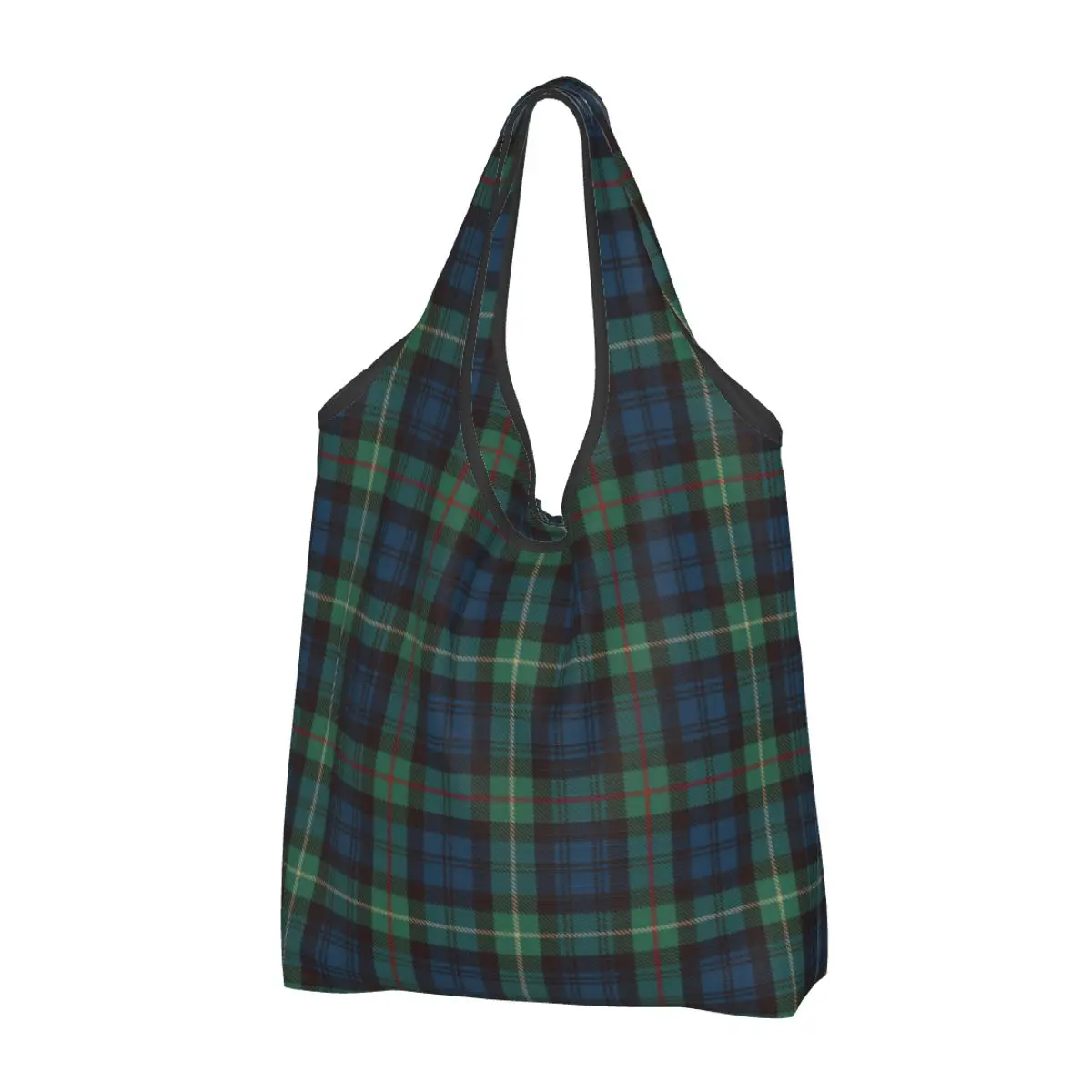 Reusable Tartan Rustic Green And Blue Black Watch Plaid Holiday Shopping Bags for Groceries Check Grocery Bags Washable Tote Bag