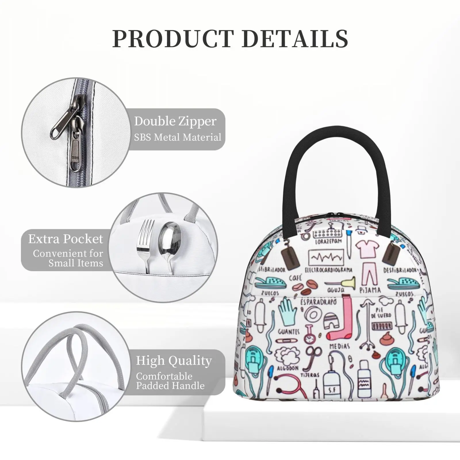 NOISYDESIGNS Travel Nurse Bag Insulated Lunch Bags Women Cartoon Nurse Print Food Case School Cooler Warm Bento Box for Kids