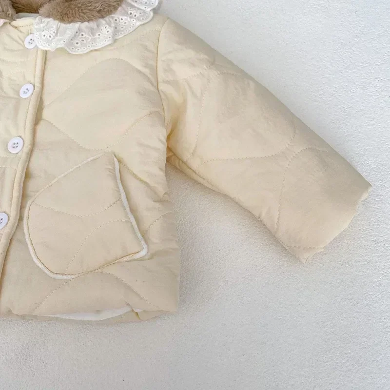 Winter Baby Girl Snow Wear 0-2Years Princess Newborn Long Sleeve Fur Collar Fleece Thicken Warm Down Caot Outerwear Clothes