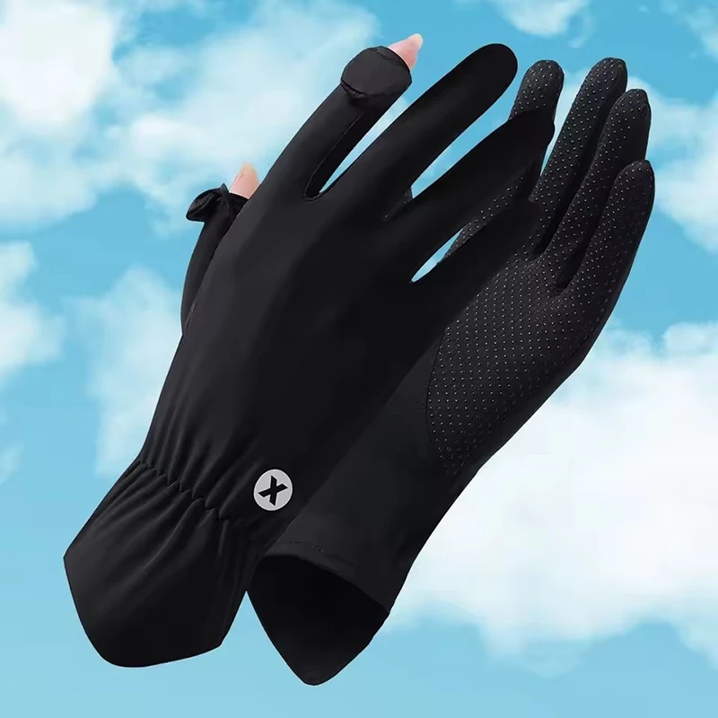 Summer Ice Silk Cool Breathable Gloves for Outdoor Driving and Cycling UV Resistant Touch Screen Flip Elastic Protective Gloves