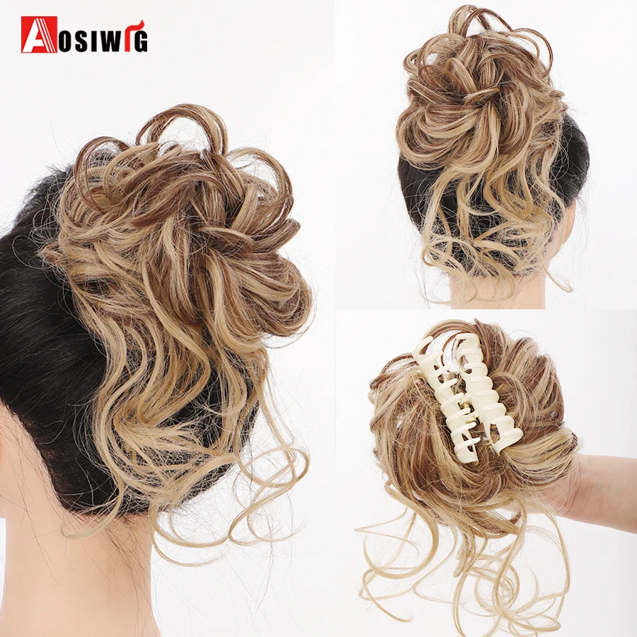 AOSIWIG 합성 곱슬 롤빵 지저분한 발톱 Chignon 클립 헤어 롤빵 곱슬 가발 클립 여성용 헤어 테일 확장