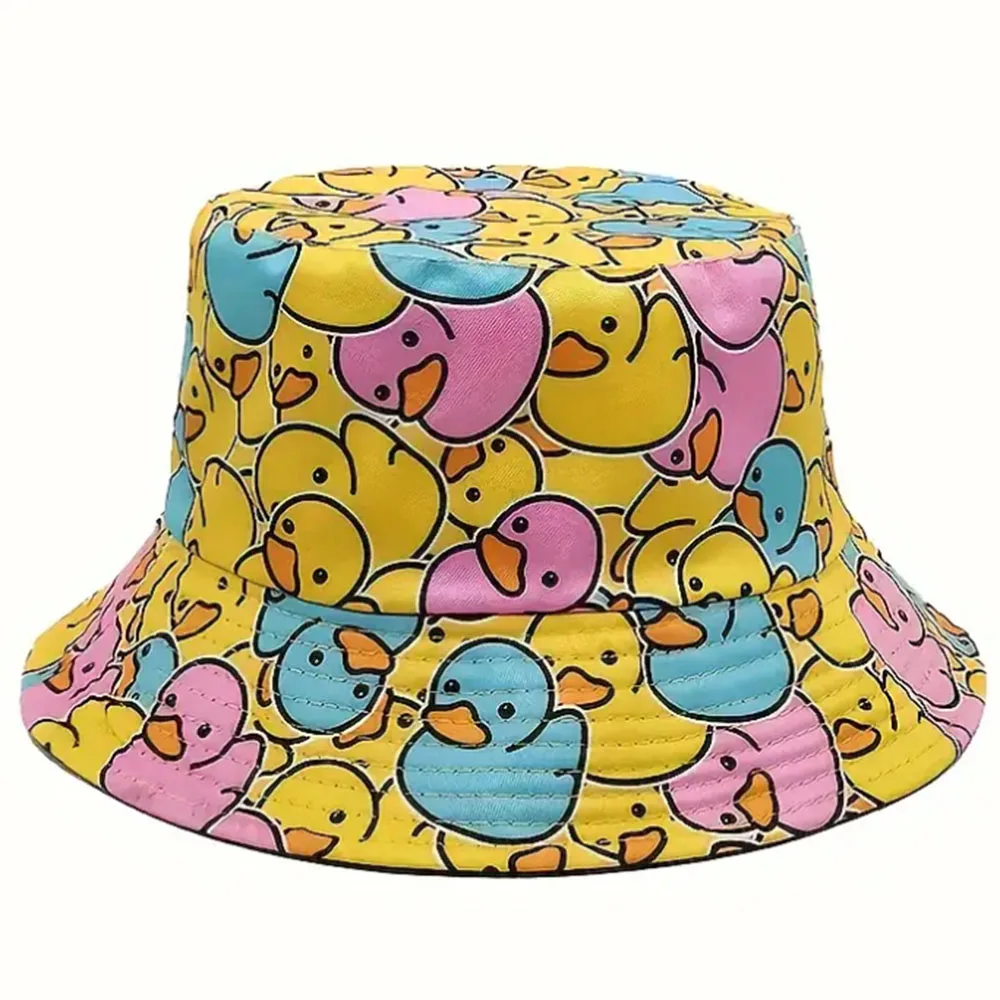 Fisherman Hat 2pc Fashion Duck Printed Reversible Cartoon Basin Hat Lightweight For Women and Men