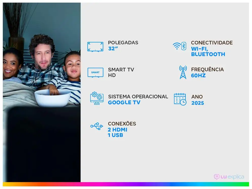 Smart TV 32" TCL HD LED 32S42 Google TV 2 HDMI 2