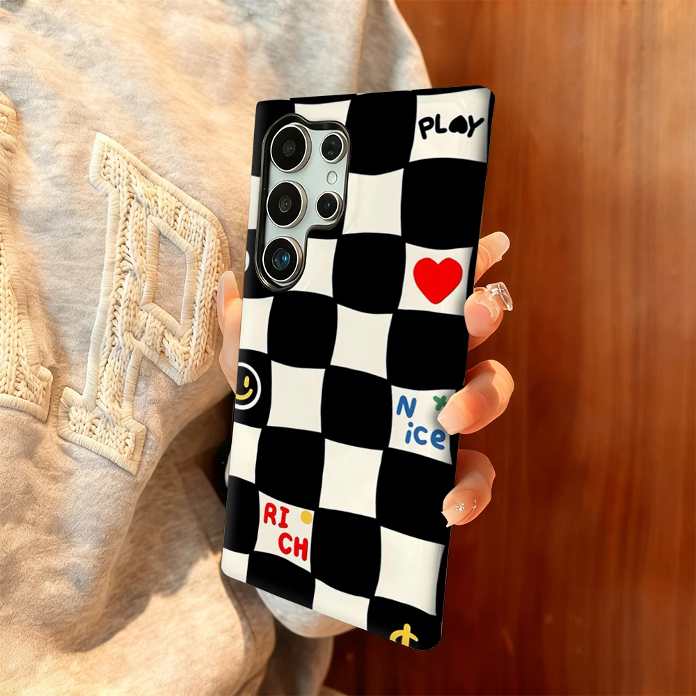 Checkerboard Shockproof Double Layer Phone Case with Cute Text Design