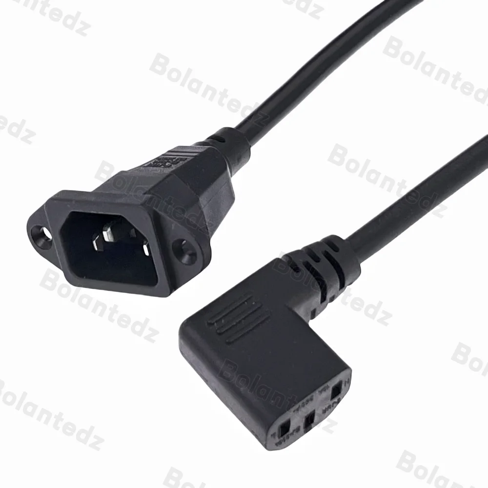 IEC320 C14 C13 연장 코드, 나사 구멍 포함, C14 각도 30cm, 60cm 길이, H05VV-F 3G 0.75mm