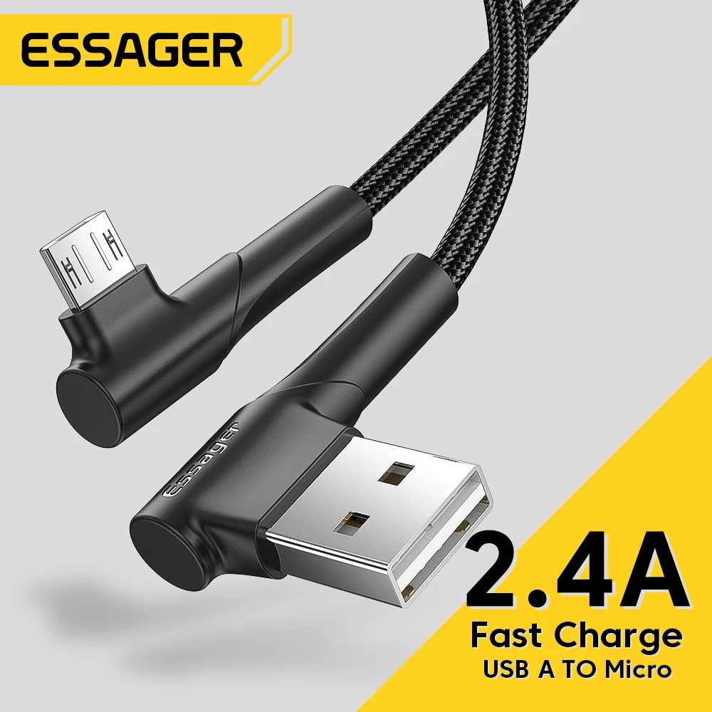 Essager 3A USB Micro Cable 90 Degree Elbow Charger Cord for Samsung Xiaomi Mobile Phone Accessories Fast Charging Usb Cable