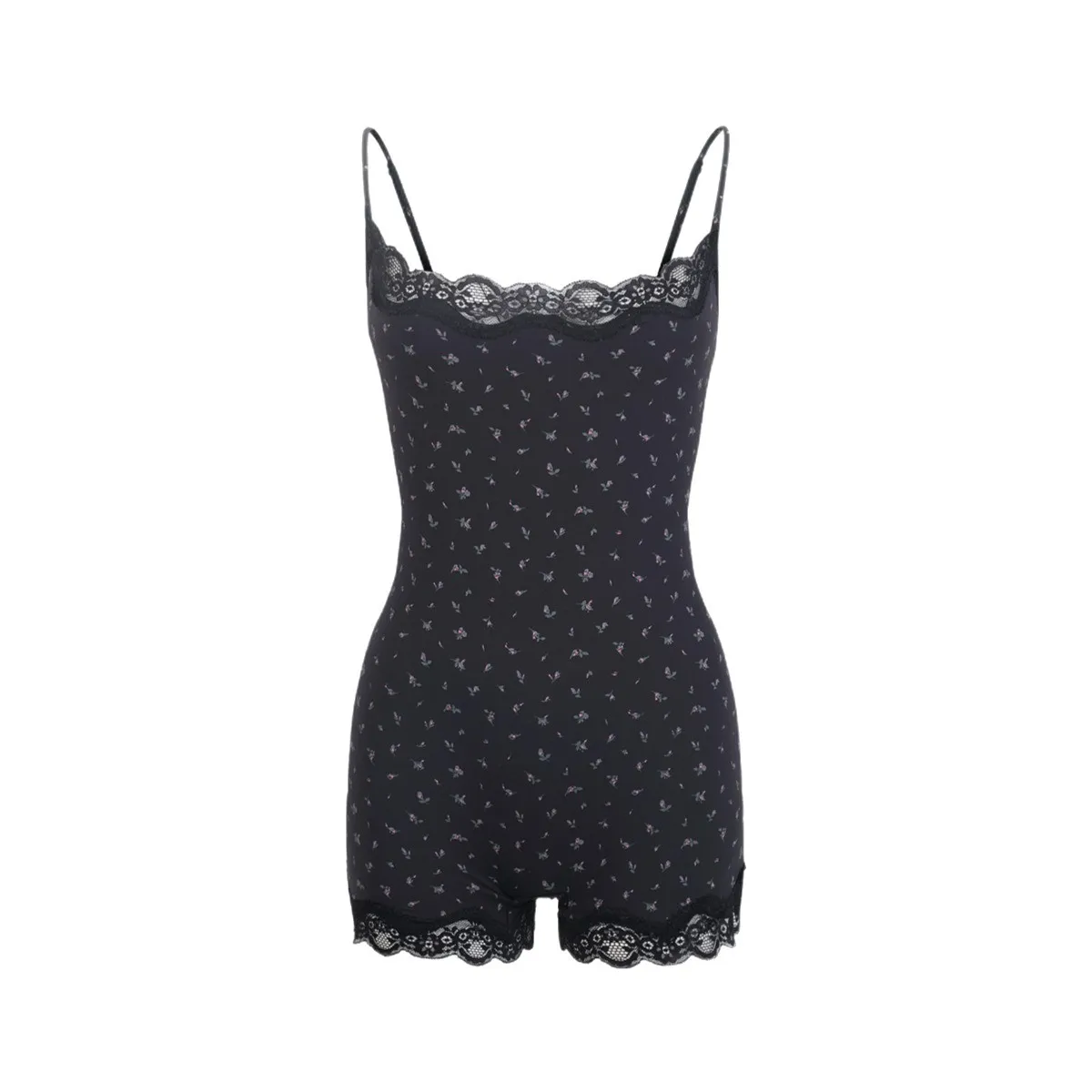 Lace Print Bodysuit Women Sexy Sleeveless Spaghetti Straps Jumpsuit Summer Female Fashion One Piece Slimming Fit Bodycon Rompers