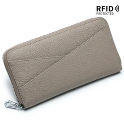 Genuine Leather Women's Long Wallet - Soft Anti - Theft Clutch with Coin Purse and Card Holder (Elephant Gray)