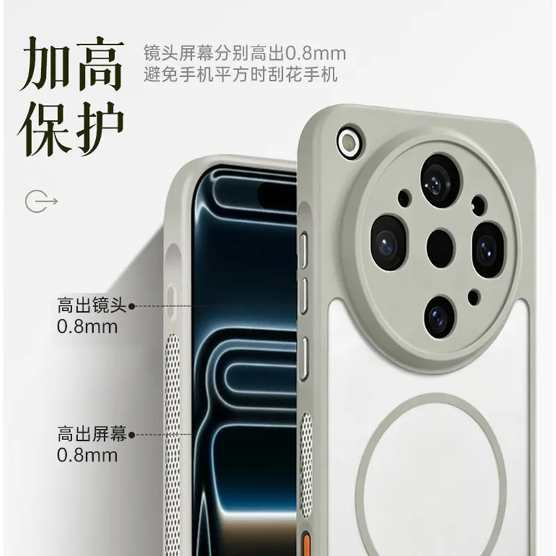 Luxury Magnetic Heat Dissipation Matte Transparent Phone Cover with Shockproof Bumper