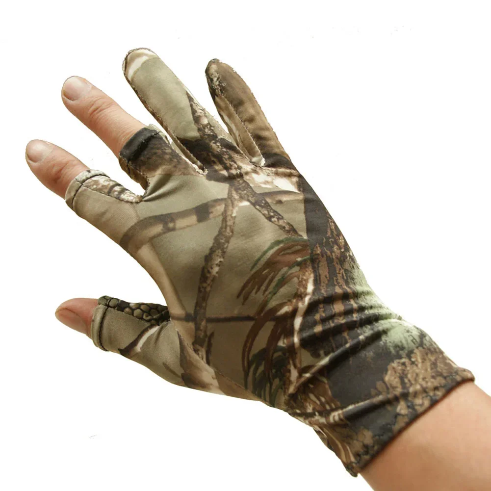 Camo Fishing Gloves Camouflage Anti-Slip Elastic Thin Mitten 3 Fingers Cut Camping Cycling Hunting Half-Finger Gloves