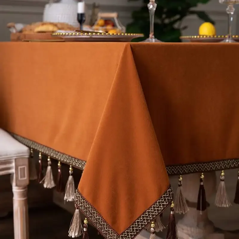 

European style velvet tablecloth, grand and luxurious, retro orange customized restaurant and restaurant
