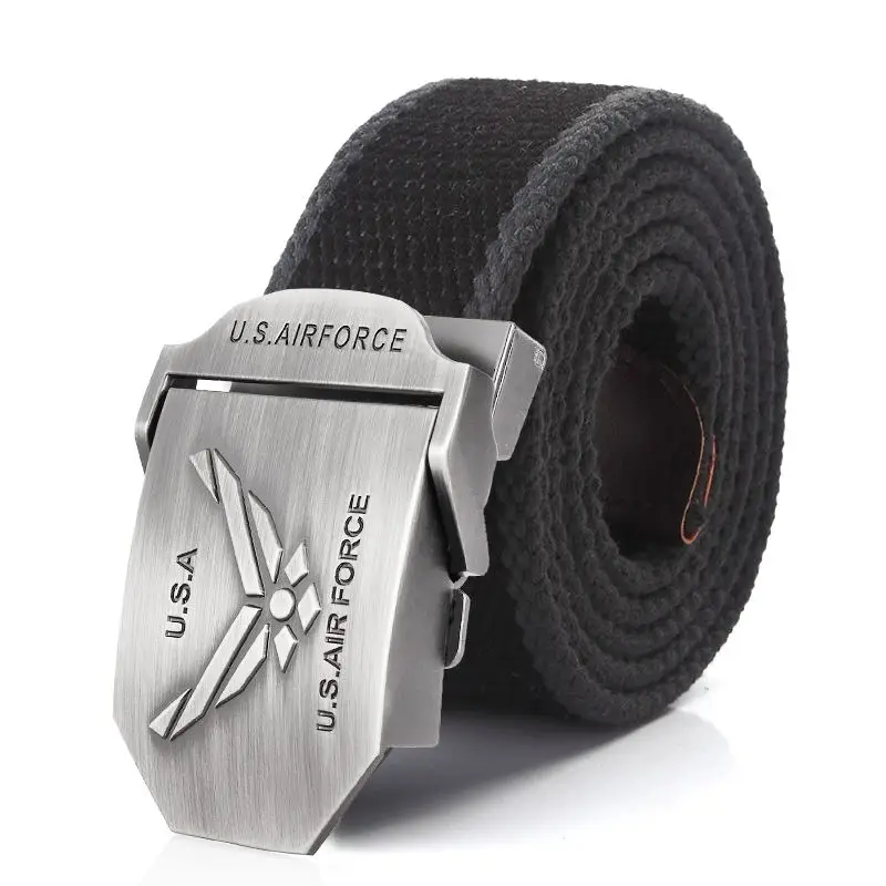 SupSindy Men Canvas Belt US Air Force Metal Buckle Army Military Tactical For Jeans Waistband Black