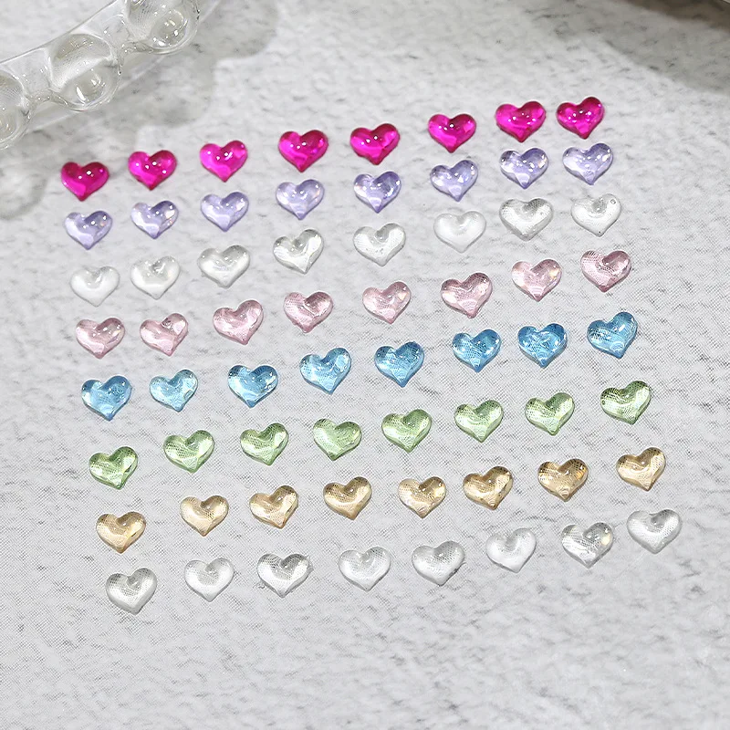 200PCS 얼음 Translcuent 다채로운 3D 미니 사랑스러운 복숭아 심장 수지 네일 아트 라인 석 보석 매니큐어 플랫 백 매력 액세서리