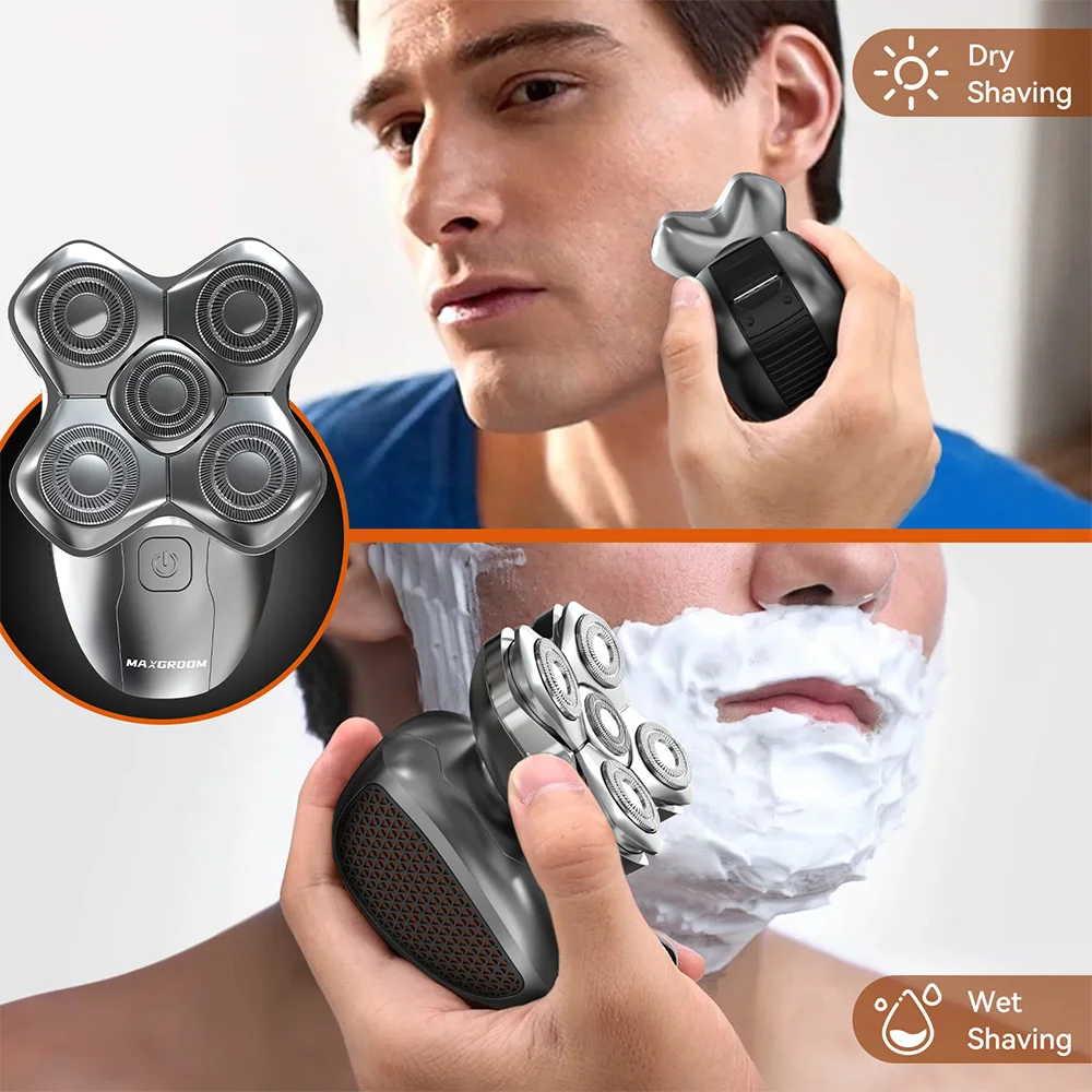 MAXGROOM Electric Head Shavers for Men 5D Floating Blade Magnetic Razor Hair Trimmer USB Rechargeable Waterproof Beard Shaver 6