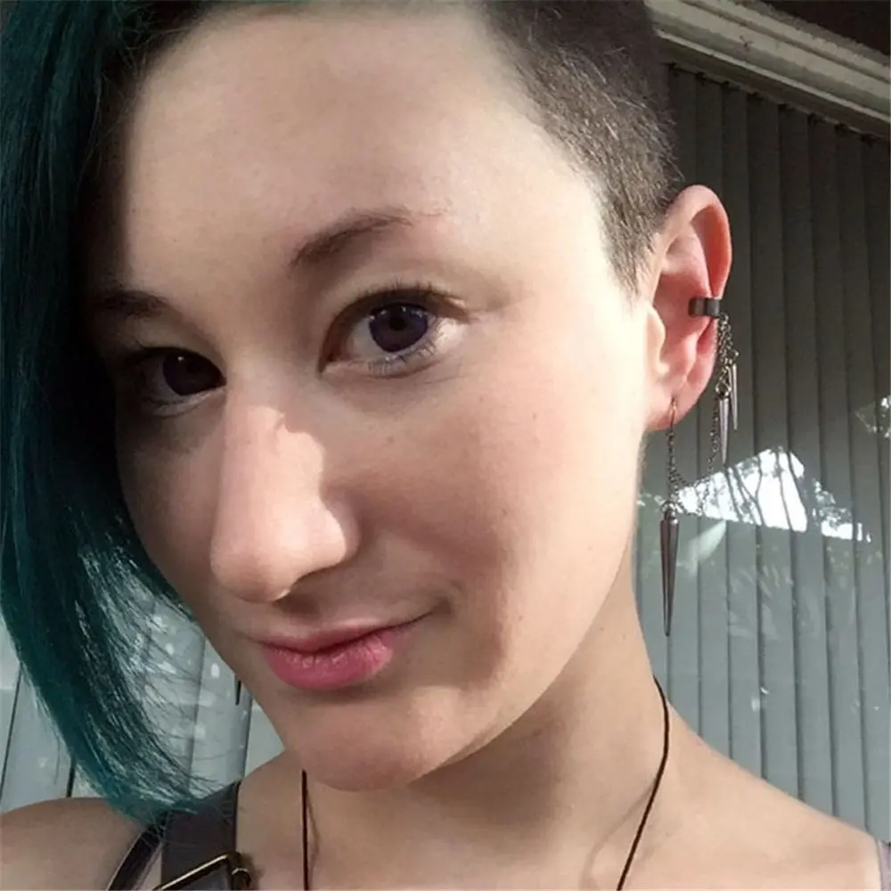 1 pair Fashion Dangle Long Tassel Drop Gothic Rock Rivet Punk Earrings Ear Stud Ear Clip