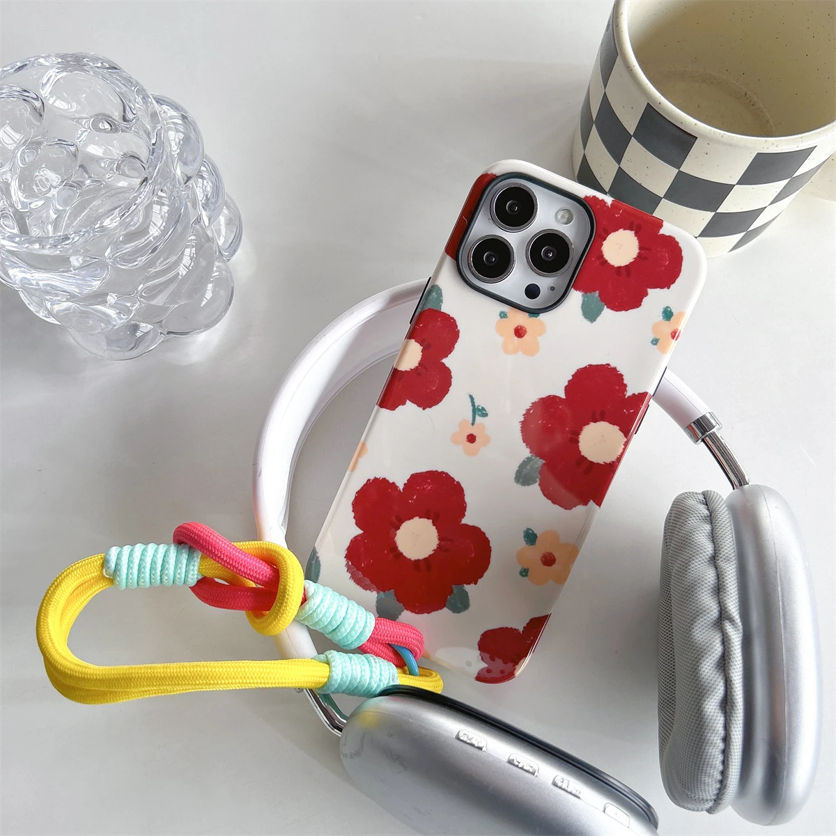 Big Red Flower Pattern Two-in-One Film Protective Shell for iPhone