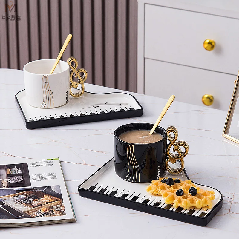 

Three-piece Sets Nordic Creative Piano Ceramic Coffee Cup and Dish Set Exquisite Mug with Hand Gift Cup Home Water