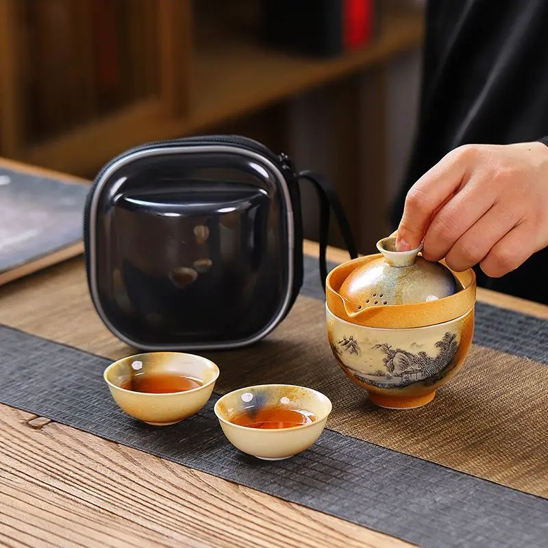 Travel Tea Set Express Cup Portable Small Carry on Bag Outdoor Kung Fu Pot