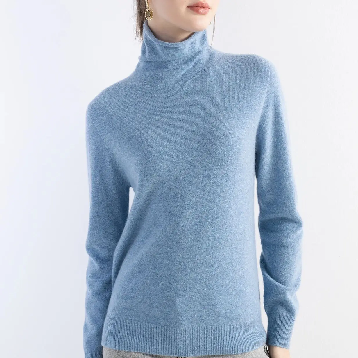 Naiste 70% meriinovill / 30% kašmiir kõrge kaelusega ja pikkade käistega sviiter S-XL 5