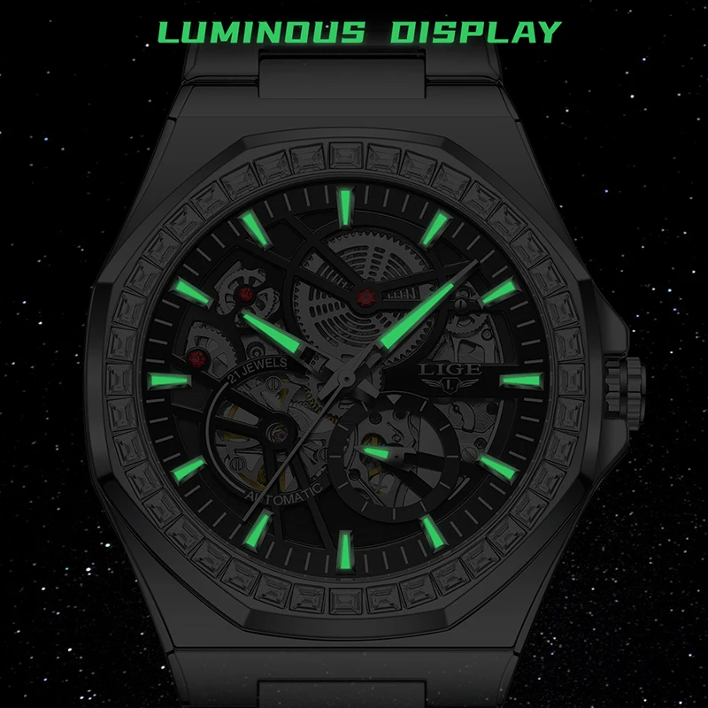 2026 LIGE New Men Watch Fashion Skeleton Waterproof Luminous Watch Men Outdoor Sports Automatic Mechanical Wrist Watches for Men