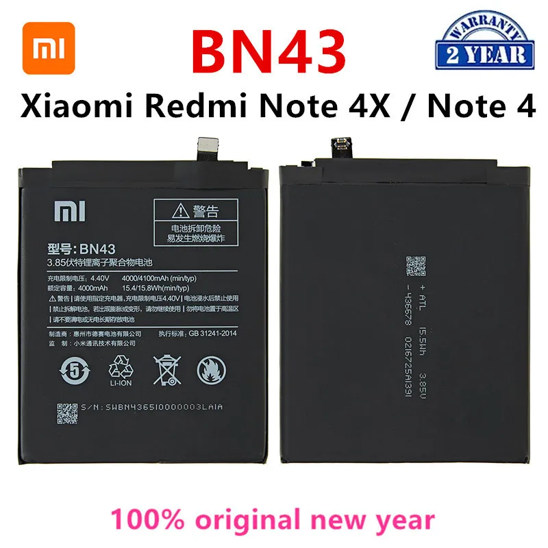 

100% Orginal BN43 Battery 4000mAh For Xiaomi Redmi Note 4X / Note 4 global Snapdragon 625 High Quality BN43 Battery