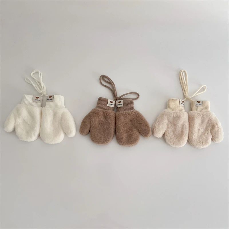Children's Gloves Winter Korean Style Bear Halter Mittens Infant Boys and Girls Warm Gloves